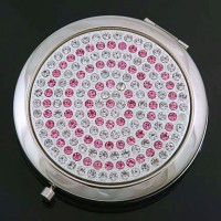 Compact Mirror - 12 PCS - Clear Crystal w/Pink Circles - MR-JC3